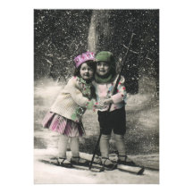 Best Friends, Children on Skis on Christmas Day Custom Invitations