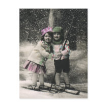 Best Friends, Children on Skis on Christmas Day Post Cards
