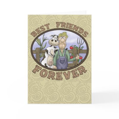 Best Friends Forever Card: Cow and Farmer by nopolymon