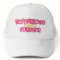 Best Friends Forever Orange Pink Flowers Trucker Hats