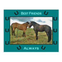 Best Friends sentiment with Horses Post Card