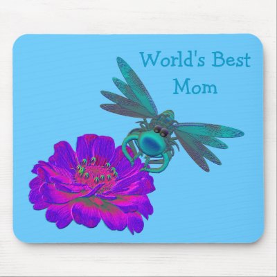 Best Mom Dragonfly On Zinnia Flower Mousepad by SmilinEyesTreasures