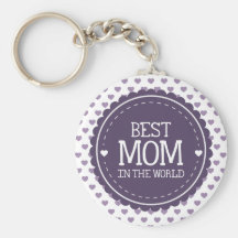 Best Mom in the World Violet Hearts and Circle Key Chain