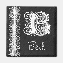 Beth B Monogram White Lace on Black Magnet
