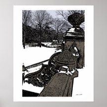BETHESDA FOUNTAIN STEPS  CENTRAL PARK IN THE SNOW PRINT