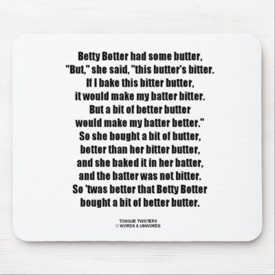 Betty Botter Bitter Butter Better (Tongue Twister) by wordsunwords