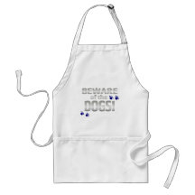Beware of the dogs! with blue paw prints aprons