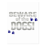Beware of the dogs! with blue paw prints postcards