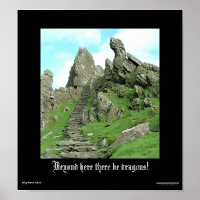 Beyond Here There Be Dragons Poster by wyldrowan