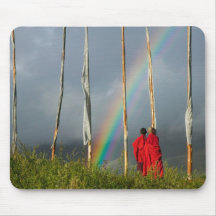 Bhutan, Gangtey village, Rainbow over two monks Mouse Pad