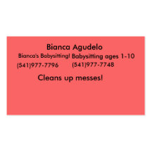 Bianca Agudelo, Bianca's Babysitting!, (541)977... Business Card Template