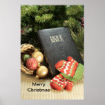 Bible et ornements de Joyeux Noël Affiche