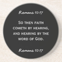 Bible passage Hebrews 11:6 in white text. Coasters