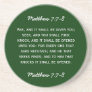 Bible passage Matthew 7:7-8 in white text. Beverage Coasters