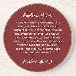 Bible passage Psalms 46:1-3 in white text. Coasters