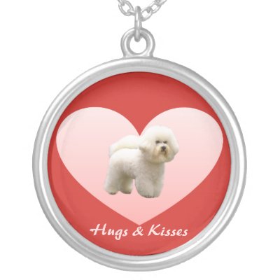 Bichon Frise Hugs and Kisses Heart Necklace by normagolden