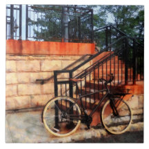 Bicycle by Train Station Ceramic Tile