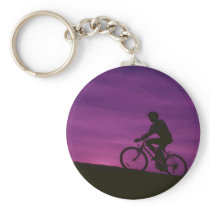 Bicycle Cycle Bicycling Cycling Purple Sunset Keychains
