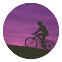 Bicycle Cycle Bicycling Cycling Purple Sunset Round Sticker
