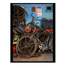 Bicycles in Repair Shop Post Card