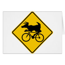 Bicycling Deer Crossing Highway Sign Card