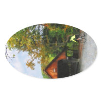 Bicyclist at Middle Bridge Woodstock VT Oval Sticker