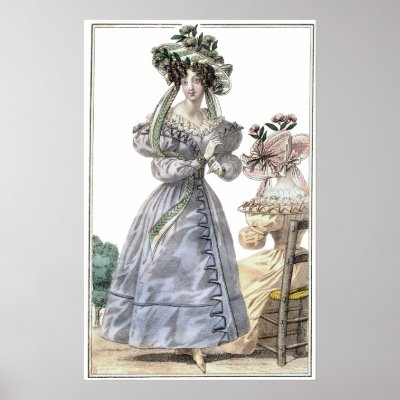 Biedermeier Fashion Print 1835 Ladies in Hats by AntiqueImages