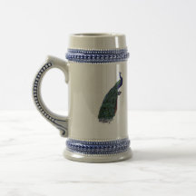 Bière vintage Stein de paon de bleu français Tasse