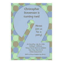 Big 2 Birthday Party Invitations, Blue and Green