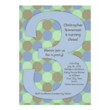Big 3 Birthday Party Invitations, Blue and Green