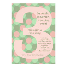 Big 3 Birthday Party Invitations, Pink and Green