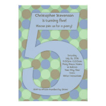 Big 5 Birthday Party Invitations, Pink and Green
