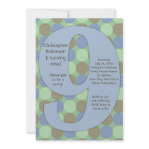 Big 9 Birthday Party Invitations, Blue and Green