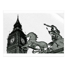 big ben and  boudica statue post card