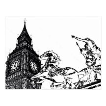 Big Ben and boudica Statue Post Card