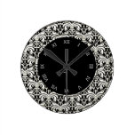 Big Bold Damask (White) Round Clocks