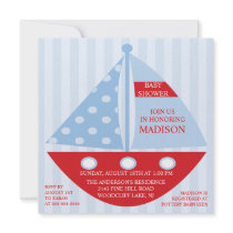 Big Bold Red Blue SAILBOAT Boy Baby Shower Custom Invitations