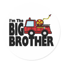 Big Brother Fire Truck Round Stickers