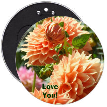 Big Buttons custom Love You! Orange Dahlia Flowers