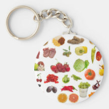 big collection of fruits and vegetables key chains
