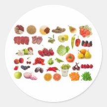 big collection of fruits and vegetables round sticker