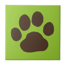 Big Dog Paw Print with Custom Background Colour Ceramic Tiles