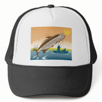 Big game fishermen catching a tarpon fish hat