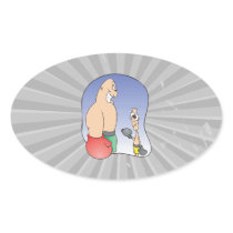 big guy vs little guy funny boxing cartoon oval sticker