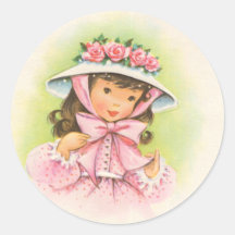 Big Hat With Roses on a Little Girl Round Sticker