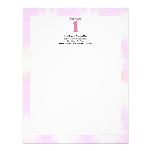 Big Pink Number One, Girl's First Birthday Custom Letterhead