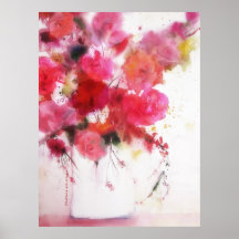 big poster watercolor painting pink red roses