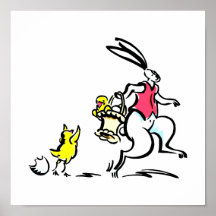 big rabbit hopping carrying basket and chick.png poster
