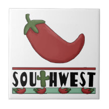 Big Red Chili Pepper and Cactus - Southwest Ceramic Tiles