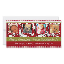 Big Red Flowers Tiny Stripes Christmas Photo Picture Card